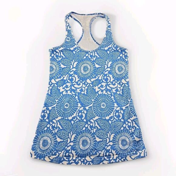 Lululemon Sz 6 Cool Racerback Tank Beach Floral Blue White Porcelaine Fitted - Picture 1 of 4